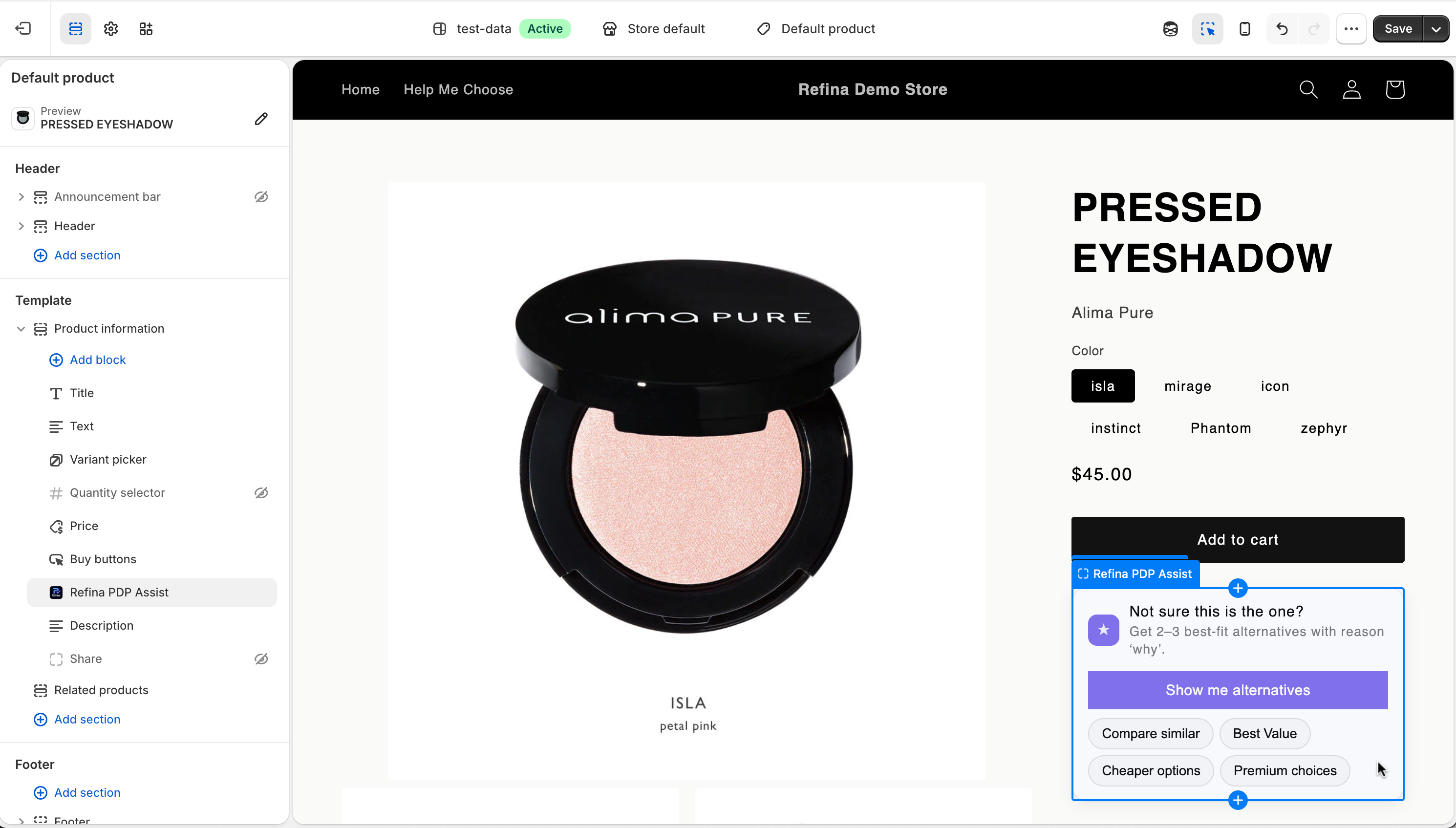 Refina Admin → Settings with the Store Category dropdown expanded